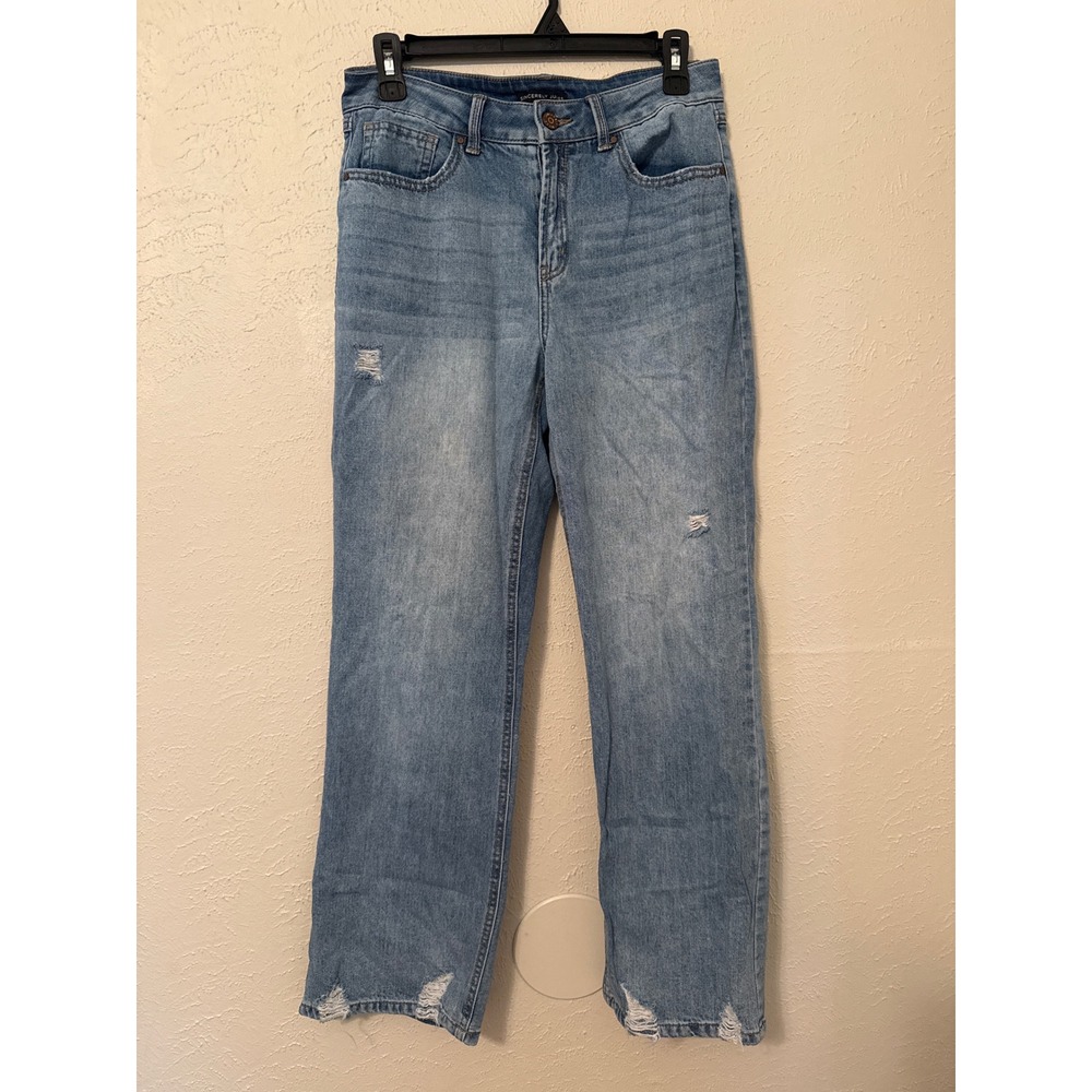 Sincerely Jules Womens Distressed Straight Leg Blue Denim Jeans Size 7/28
